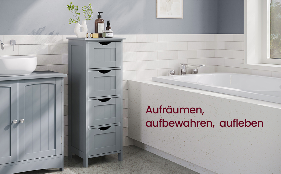 Шафка для ванної кімнати VASAGLE з 4 висувними ящиками, 30 x 30 x 82 см, білий колір, для ванної, вітальні, кухні, їдальні