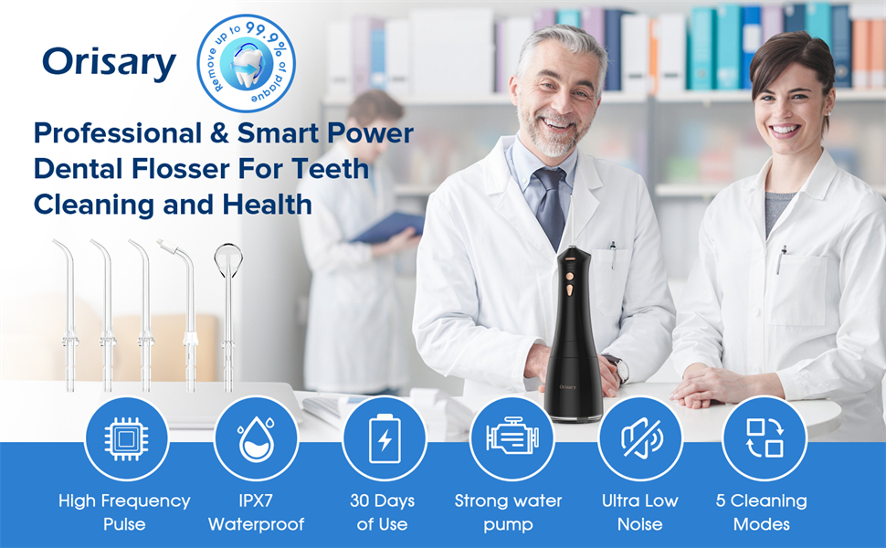 Електричний ірigator для порожнини рота Munddusche, 5 режимів, 5 насадок, 300 мл резервуар, перезаряджається, для чищення зубів та ясен, водонепроникний IPX7, чорний