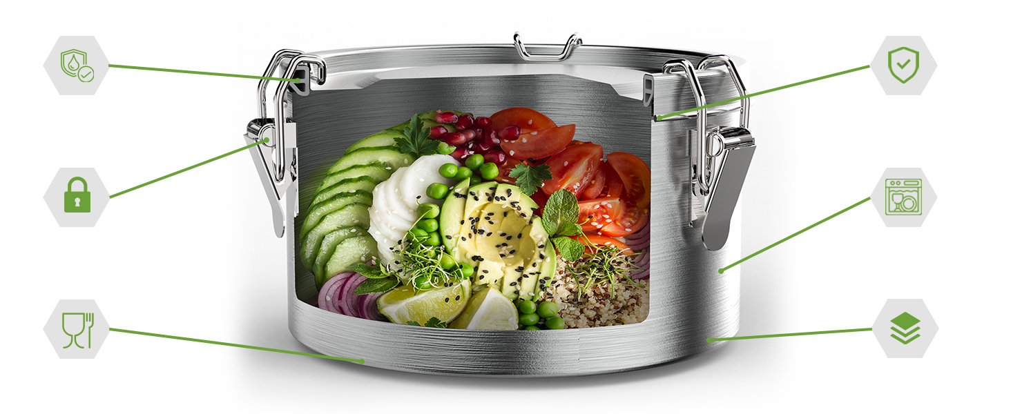 Преміум ланчбокс Blockhütte з нержавіючої сталі для дітей, 780 мл, з ложкою та 2 ущільнювачами, витримує температуру духовки, можна мити в посудомийній машині