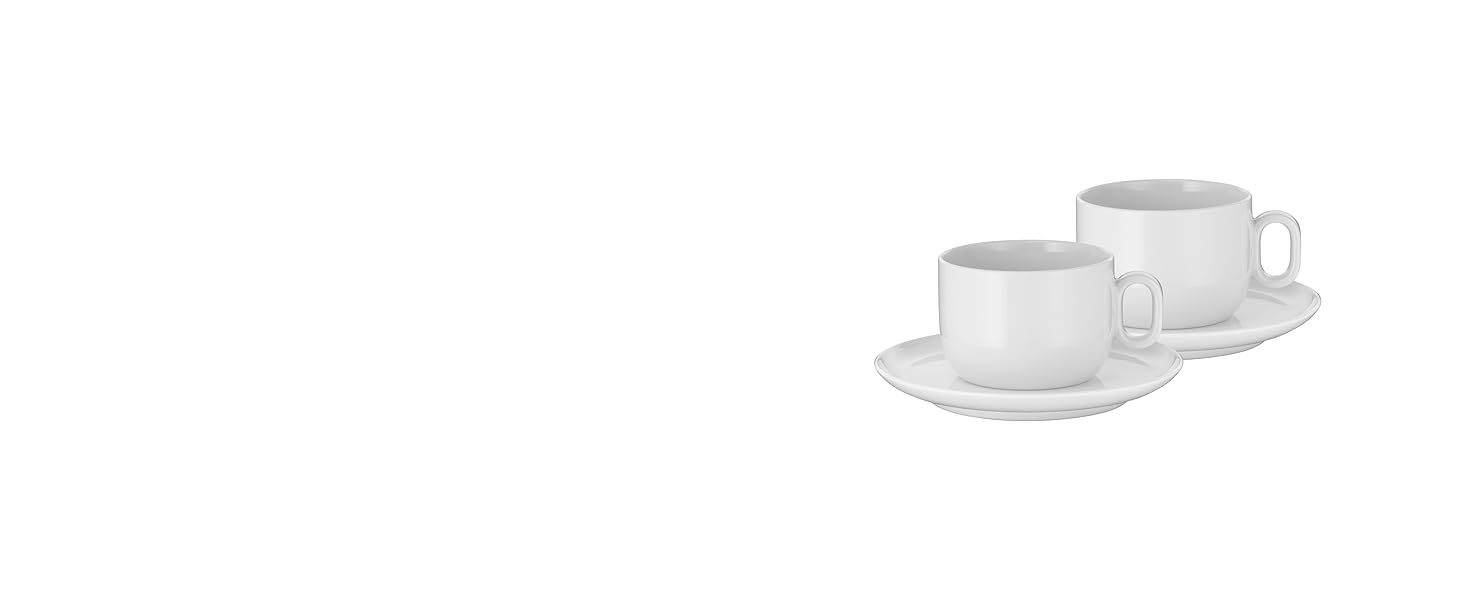 Набір чашок для капучино WMF Barista з блюдцями, порцелянові, 4 предмети (2 чашки по 160 мл), підходять для посудомийки