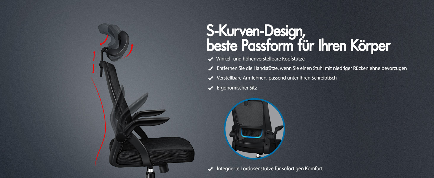 Офісний крісло ALFORDSON з динамічною підтримкою попереку, чорний. Ергономічний поворотний стілець з відкидними підлокітниками для комп'ютера