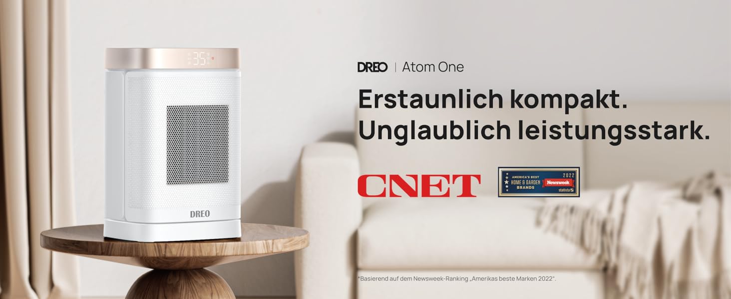 Електричний обігрівач Dreo з термостатом, 1500W, PTC-кераміка, тихий, з осциляцією, ECO-режим, таймер 12 годин, захист від перегріву та перекидання