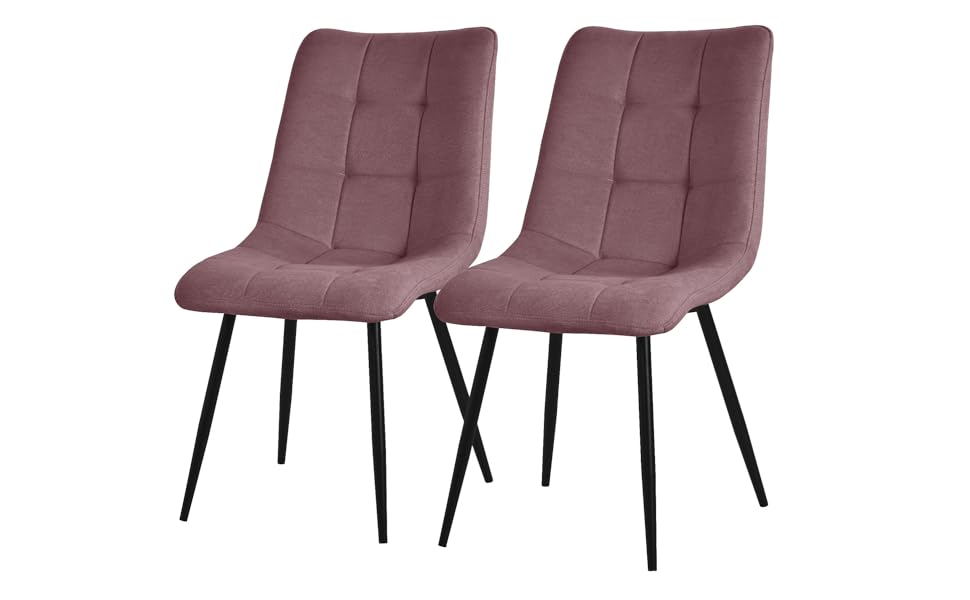 ML-Design Комплект з 2 стільців для їдальні, рожеві, з м'яким сидінням, тканинний, чорні металеві ніжки, для кухні, вітальні, офісу