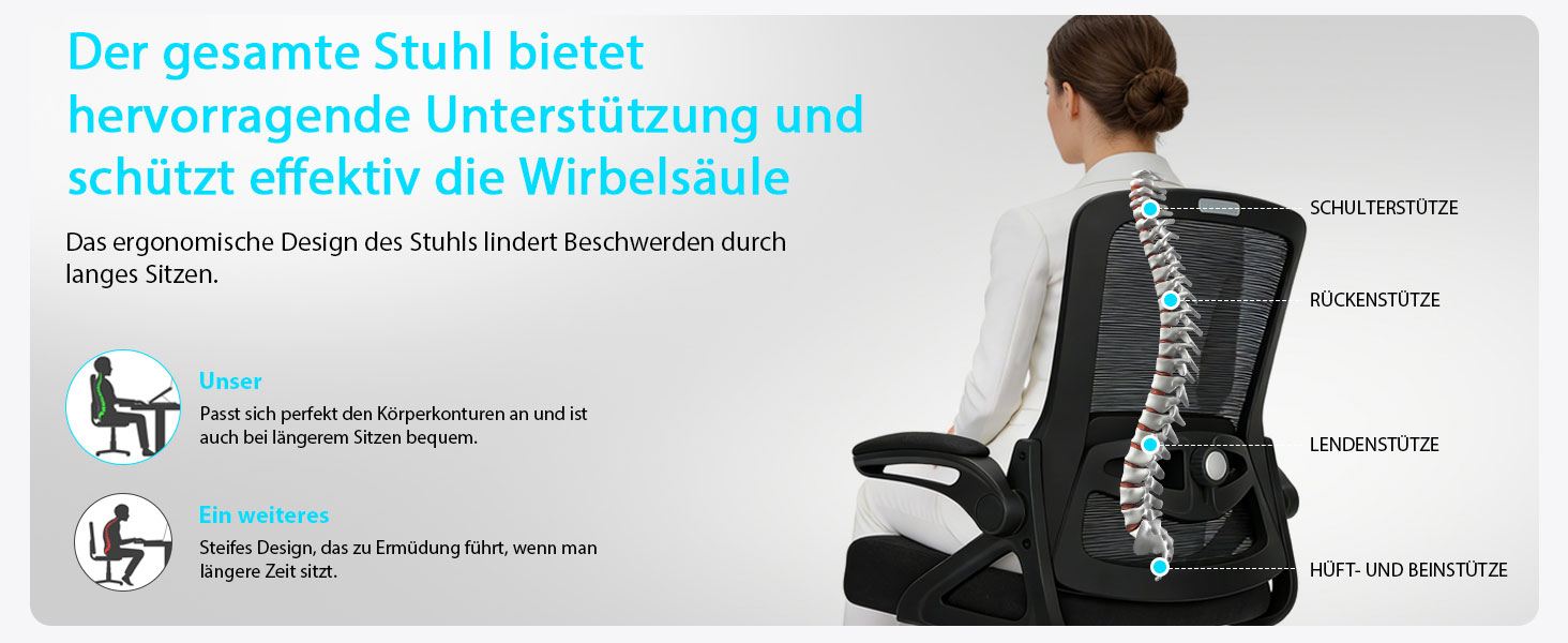 Ергономічне крісло для офісу, комп'ютерне крісло з регульованою 4D поперековою підтримкою, поворотне крісло з відкидними підлокітниками, крісло з функцією нахилу 90°-125°, сітчасте крісло до 130 кг, чорне