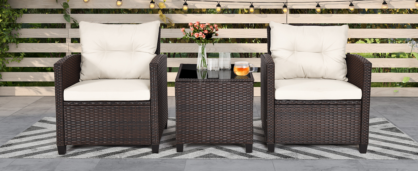 Набір садових меблів LIFEZEAL 3 предмети: 2 крісла та стіл з ротангу PE, чорний. Садовий комплект для тераси, балкона, саду з подушками