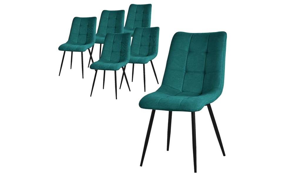 Крісла для їдальні ML-Design, оббивка тканиною, чорні металеві ніжки, 6 шт., Petrol