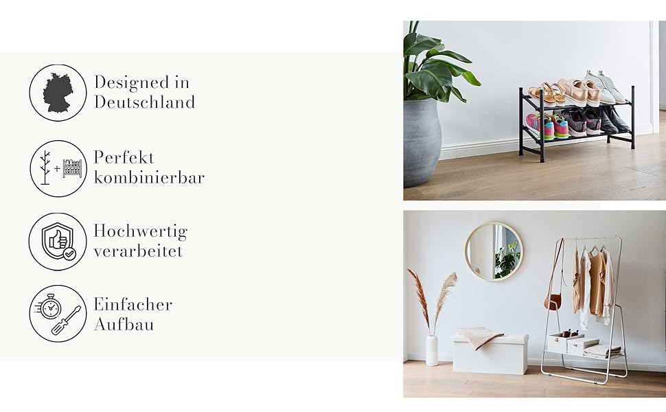 Настінний вішак для одягу Loft - металевий, білий, 5 гачків, 170 см - для прихожей, спальні, офісу