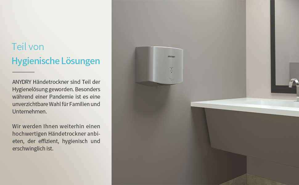 Anydry 2630S - Компактний електричний сушар для рук, автоматичний, для стін, комерційного та приватного використання. Потужність 1400-1650W (Сріблястий)
