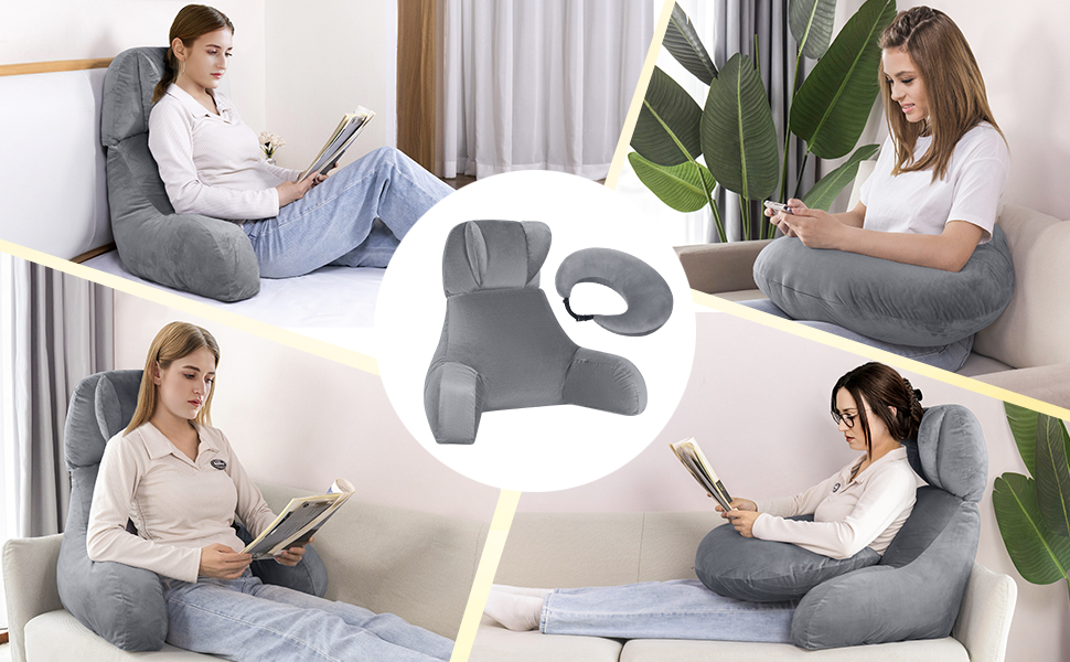 Подушка для читання та ігор AS AWESLING з підтримкою спини - подушка для шиї та попереку для ліжка, дивана, підлоги, з підставкою для ніг