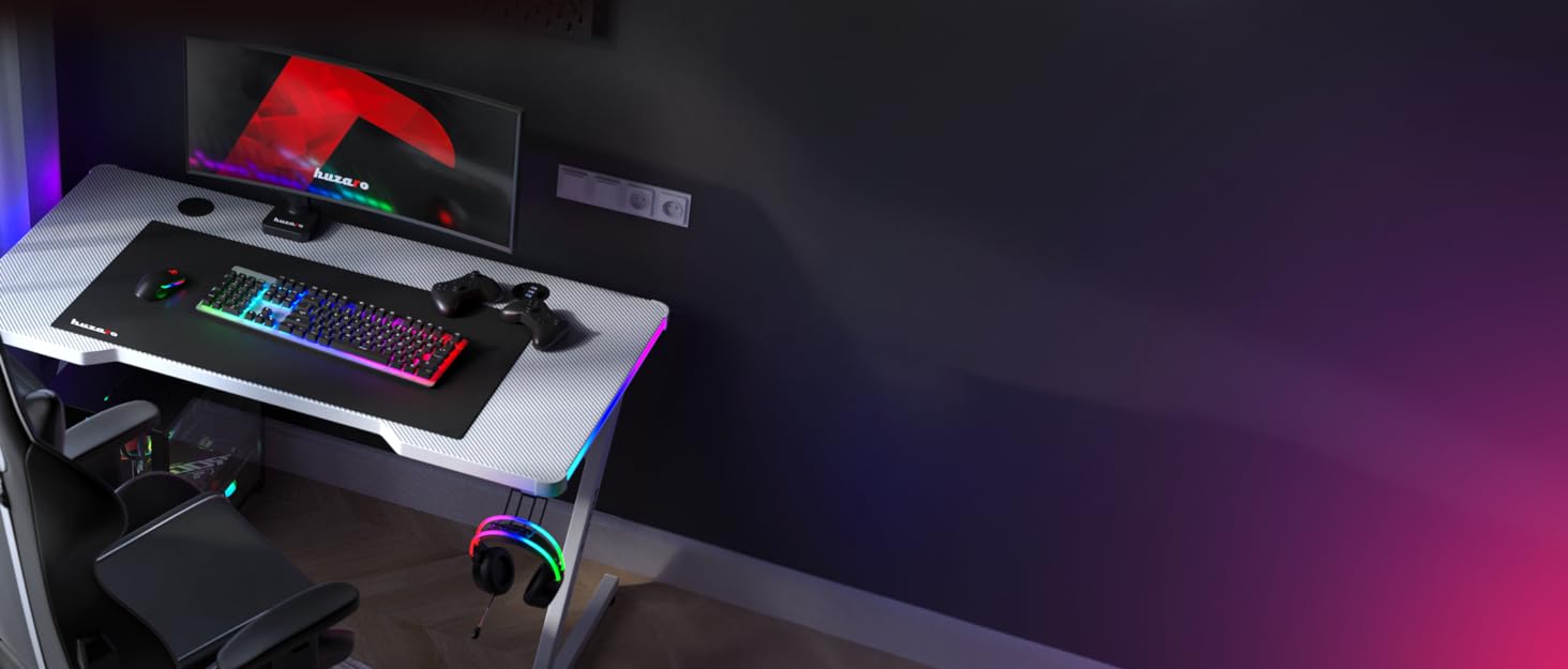 Ігрове крісло Huzaro Force 6.2 чорне RGB світлодіодне освітлення екошкіра до 130 кг регульоване по висоті ергономічне