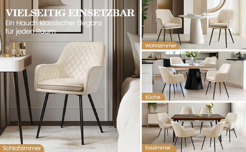 Стільці для обідньої зони Yaheetech, кухонні стільці з м'яким сидінням та підлокітниками, штучна шкіра, набір 4 шт., коричневий (бежева тканина)