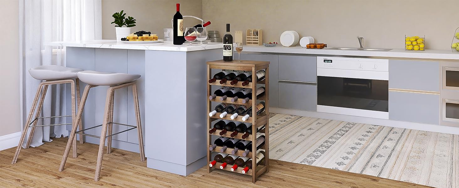 Стеллаж для вина на 24 пляшки з бамбука, 6-рівневий, з полицями, горіхового кольору