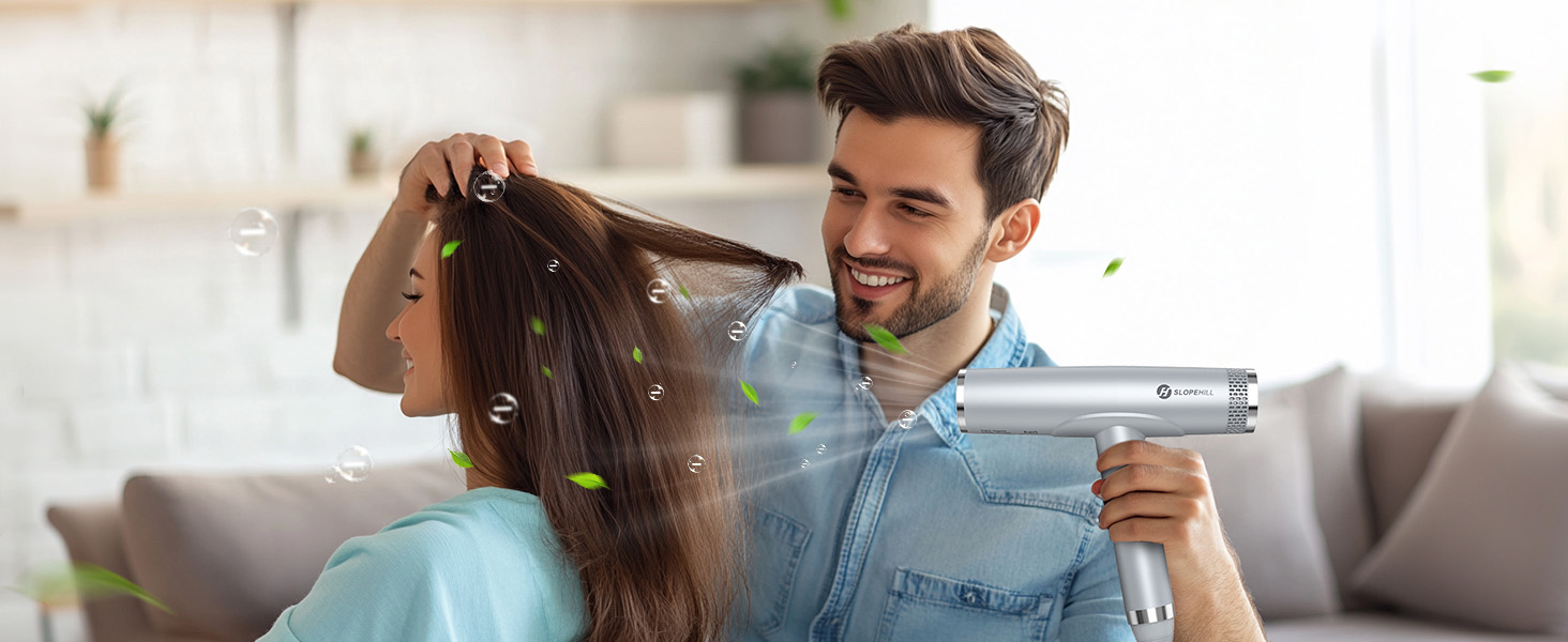 Іонний фен для волосся Slopehill з безщітковим двигуном 110 000 об/хв, біокерамічне покриття та магнітним дифузором, світло-сірий