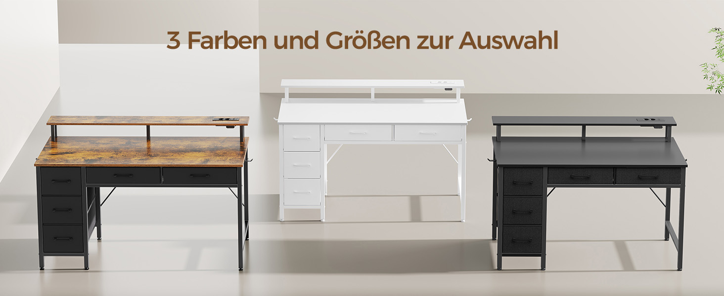 Комп'ютерний стіл Seventable з розетками та LED-підсвіткою, 100 см, геймінговий стіл з 5 висувними ящиками та підставкою для монітора, для офісу, кабінету, спальні, вітальні (Вінтажний коричневий)