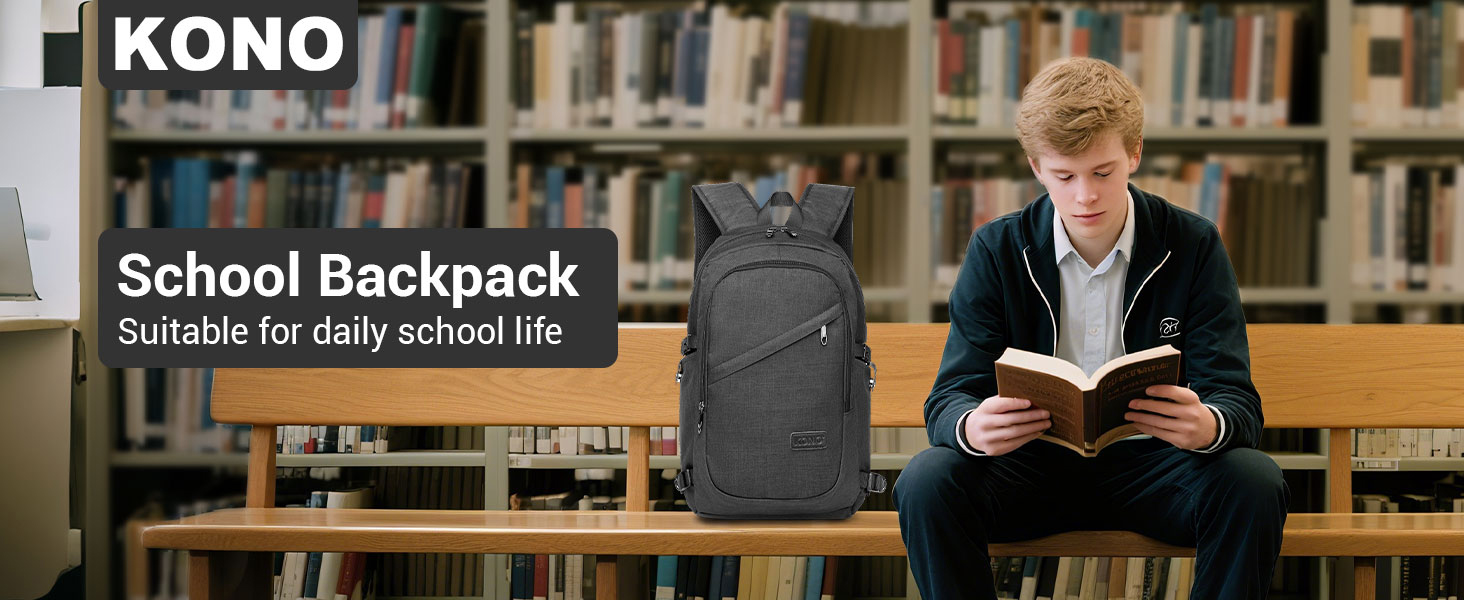 Чорний рюкзак для ноутбука KONO 15.6 дюймів, водонепроникний, антикрадійний, для роботи, подорожей та навчання