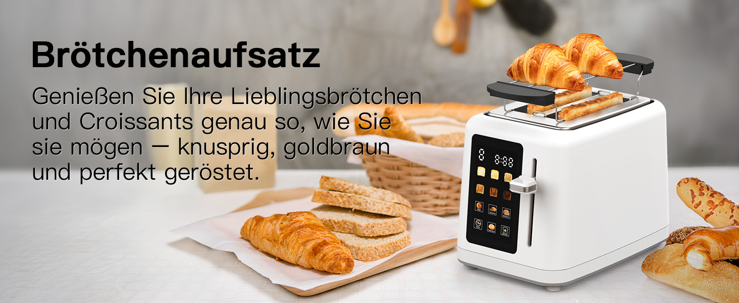 Тостер aeco toastlab Elite на 2 тости, з підставкою для булочок, широкі слоти, 6 рівнів підсмажування, 10 програм, 850W, LCD-дисплей, функція підйому, розморожування, піддон для крихт (MAX)