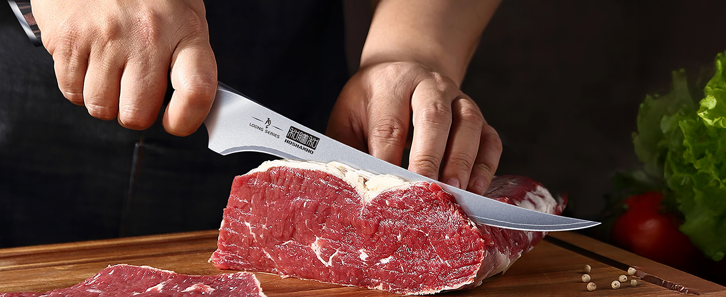Набір кухонних ножів HOSHANHO 7 предметів: професійний японський набір з нержавіючої сталі з високим вмістом вуглецю, гострі ножі з ергономічними ручками з паккавуда (9-дюймовий ніж для філе)