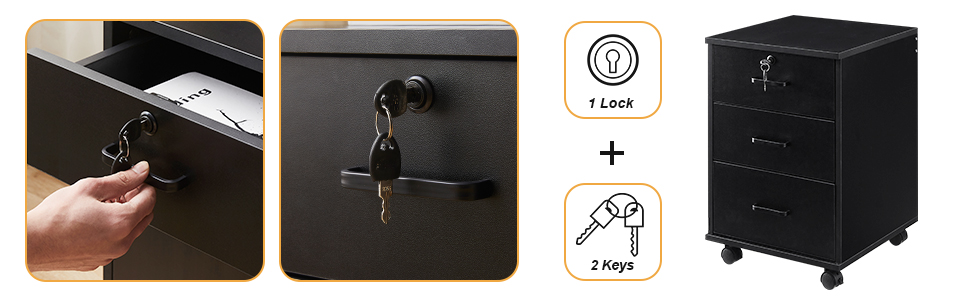 Тумба на колесах TUKAILAI з 3 висувними ящиками, з замком, для офісу, білого кольору