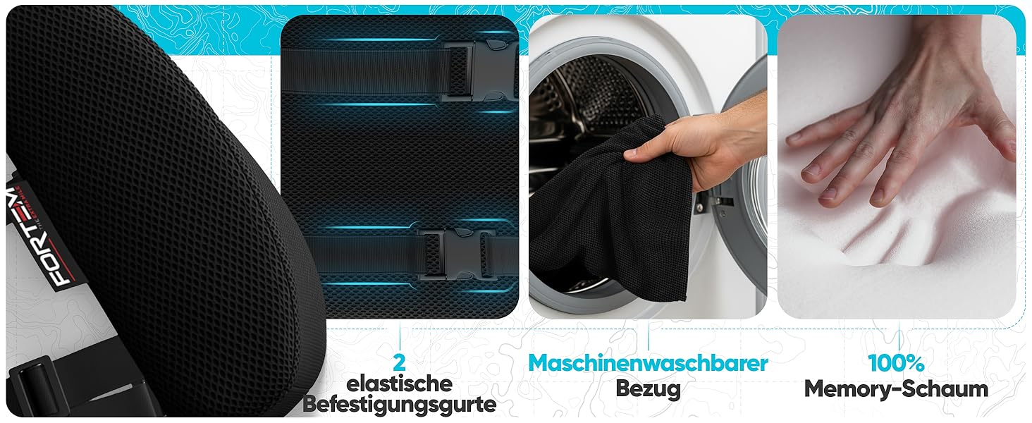 Подушка під поперек FORTEM для авто та офісного крісла, ортопедична підтримка спини з ефектом пам'яті (Memory Foam), дихаюча сітчаста оббивка, чорна