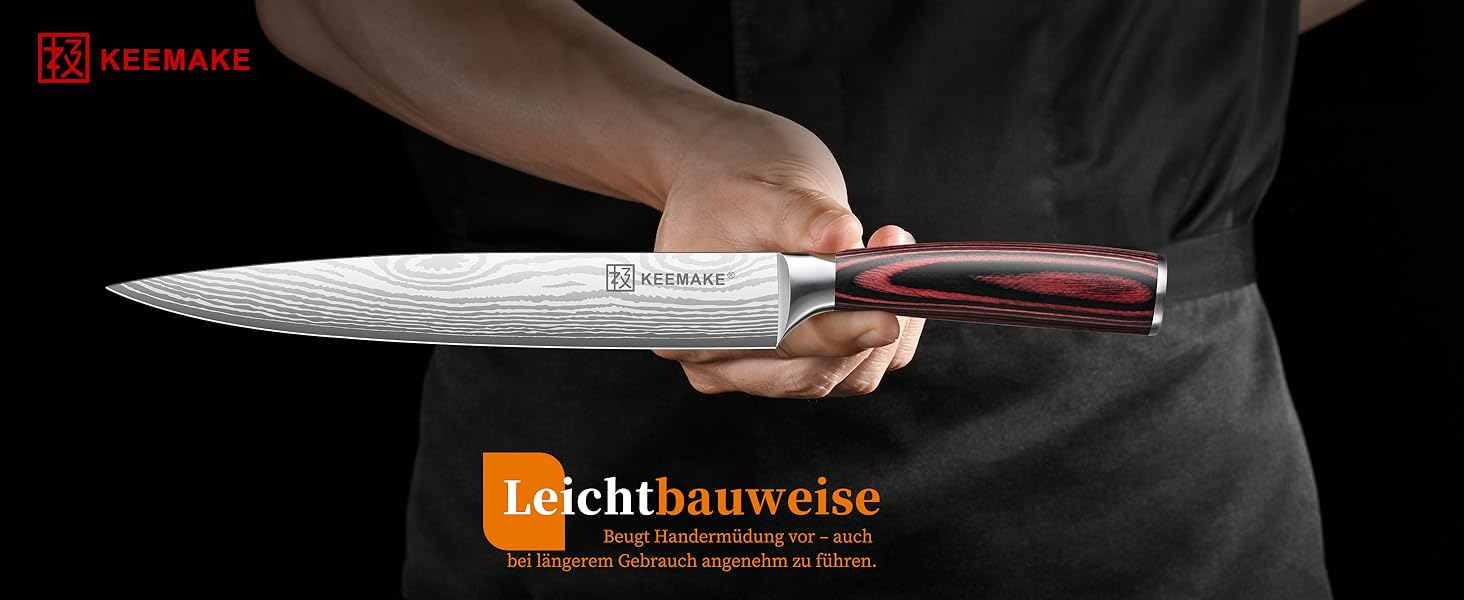 KEEMAKE Набір кухонних ножів Profi: кухонні ножі з нержавіючої сталі з захистом леза, гострі ножі шеф-кухаря та універсальні ножі для м'яса, овочів та риби (ніж для м'яса 20 см)