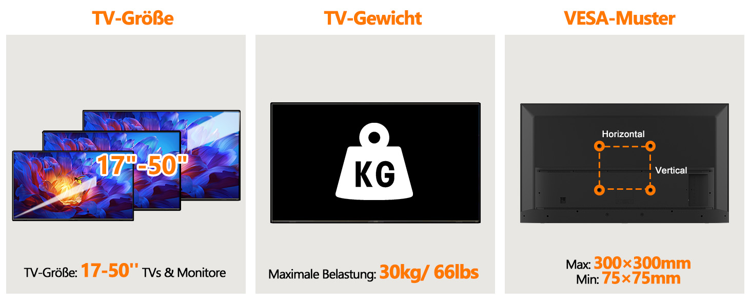 Підставка для телевізора на коліщатках для 17-50 дюймів, поворот 180°, регулювання висоти, VESA 300x300 мм, до 30 кг