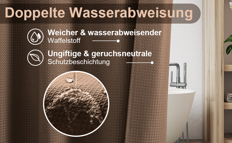 Шторка для душу з льону з металевими кільцями, сіра, 182 x 214 см - Текстильна шторка для ванни, вологостійка, важка