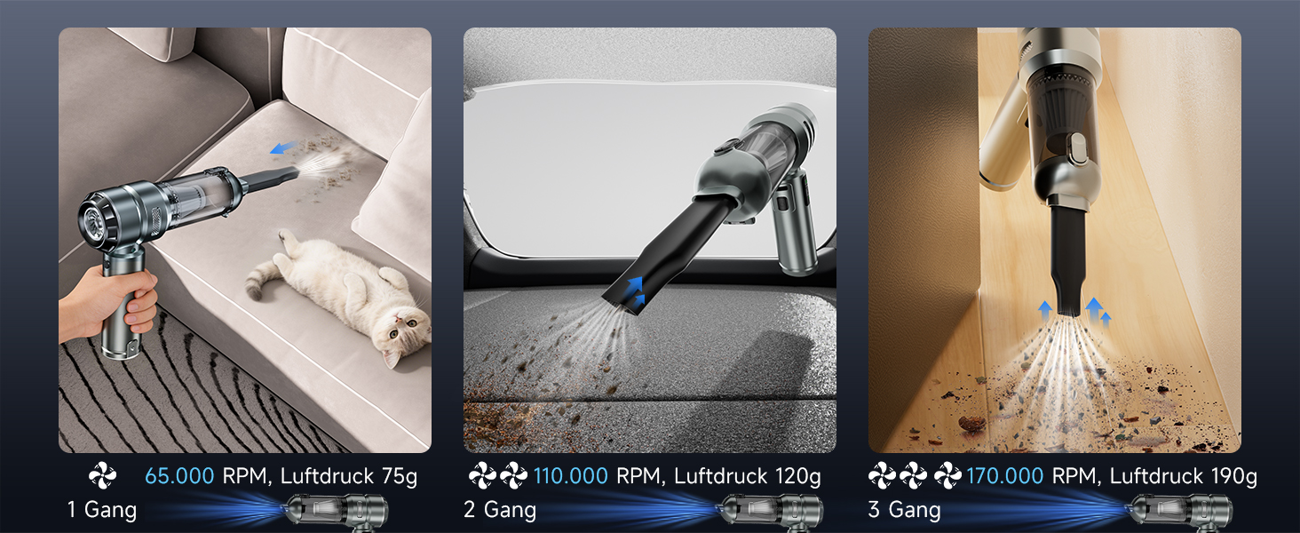 Акумуляторний ручний пилосос 24000Па для авто та дому, бездротовий міні-пилосос з функцією повітряного насоса та обдуву, 6000mAh, сріблясто-фіолетовий