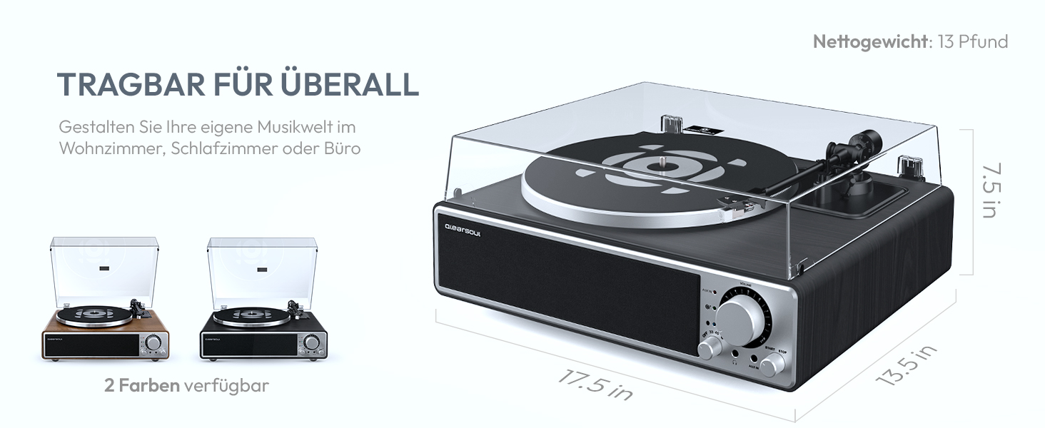 ONE-Q HiFi-програвач вінілу з Bluetooth, вбудованими динаміками, фонокоректором, магнітною голкою AT-3600L, 33/45 об/хв, чорний