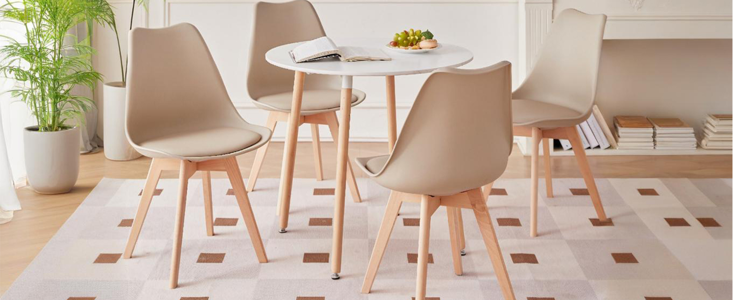 DEYARNA HOME Комплект обіднього столу та стільців, обідній стіл та 4 стільці, стільці з оксамиту, стільниця з МДФ, чорні ніжки столу, сучасний кухонний стіл (Білий/Рожевий, 80 * 80 * 75 см)