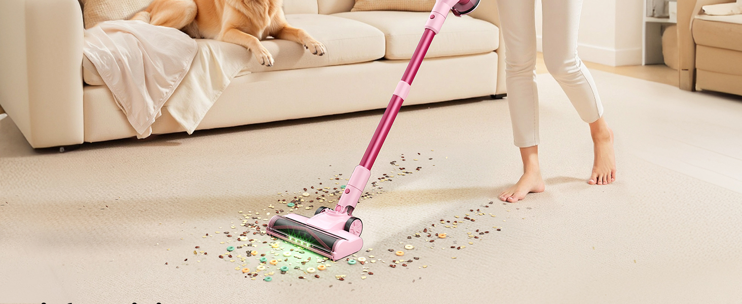 Акумуляторний пилосос Dzaki 50000 Па з дисплеєм, підставкою, довгою роботою та щіткою проти заплутування для килимів, твердих підлог, шерсті тварин, авто - помаранчево-рожевий