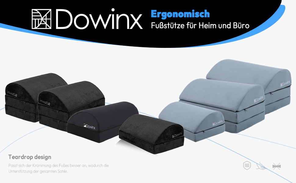 Підставка для ніг під стіл Dowinx, регульована по висоті, знімний чохол, зручна підставка для офісу, авто, дому (2 рівня, тверда, чорна)