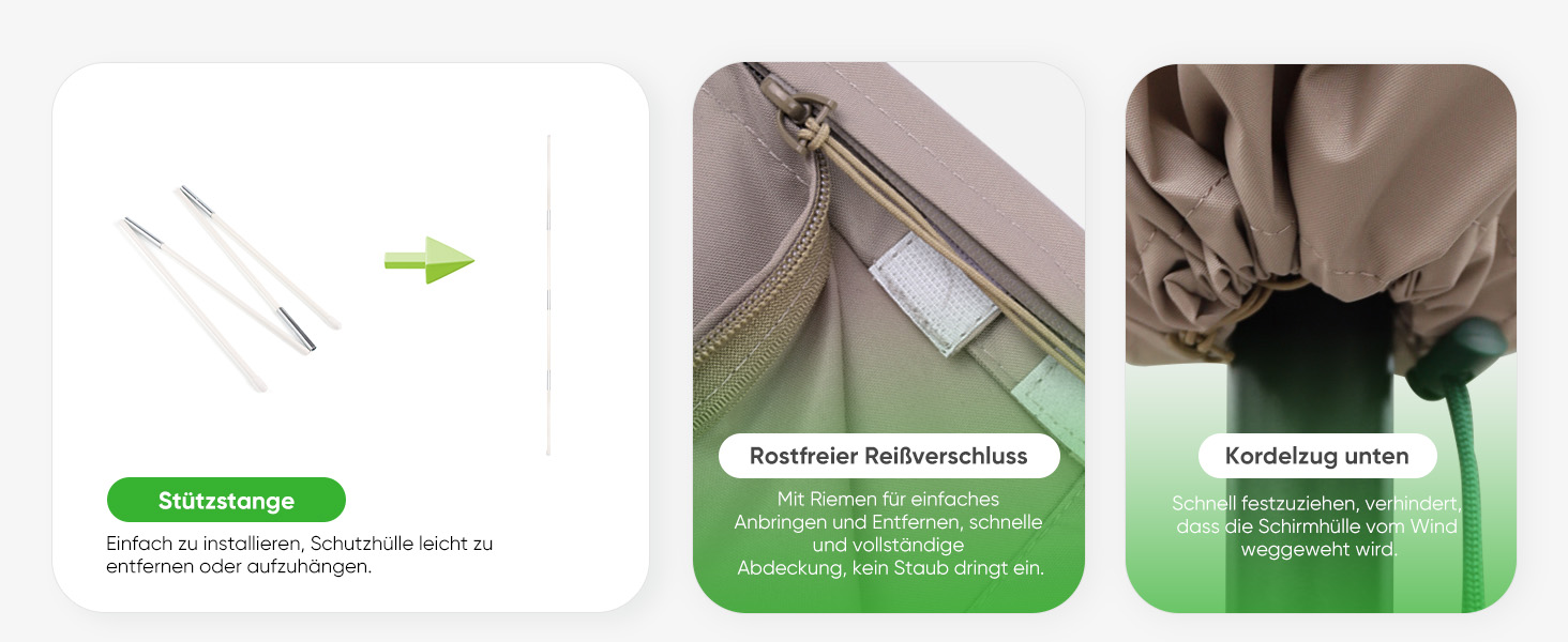 Захисний чохол для садово-паркового парасоля Sekey з вентиляційними отворами, 100% поліестер, водонепроникний, 190 x 30/50 см, хакі