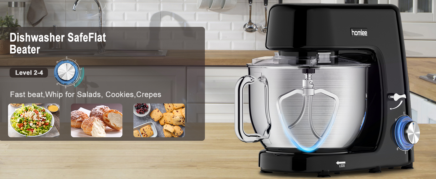 Потужна кухонна машина 1800W з великою чашею 7.2 л з нержавіючої сталі, міксер, насадки для тіста, збивання та взбивання