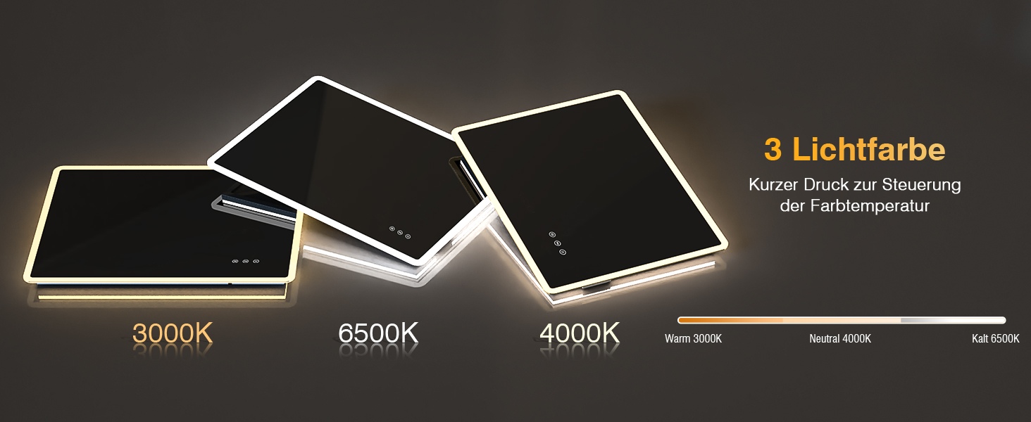 LED дзеркало для ванної кімнати 80x60 см з підсвічуванням, диммування, антизапар, 3 кольори світла, IP44, функція пам'яті, горизонтальне/вертикальне кріплення