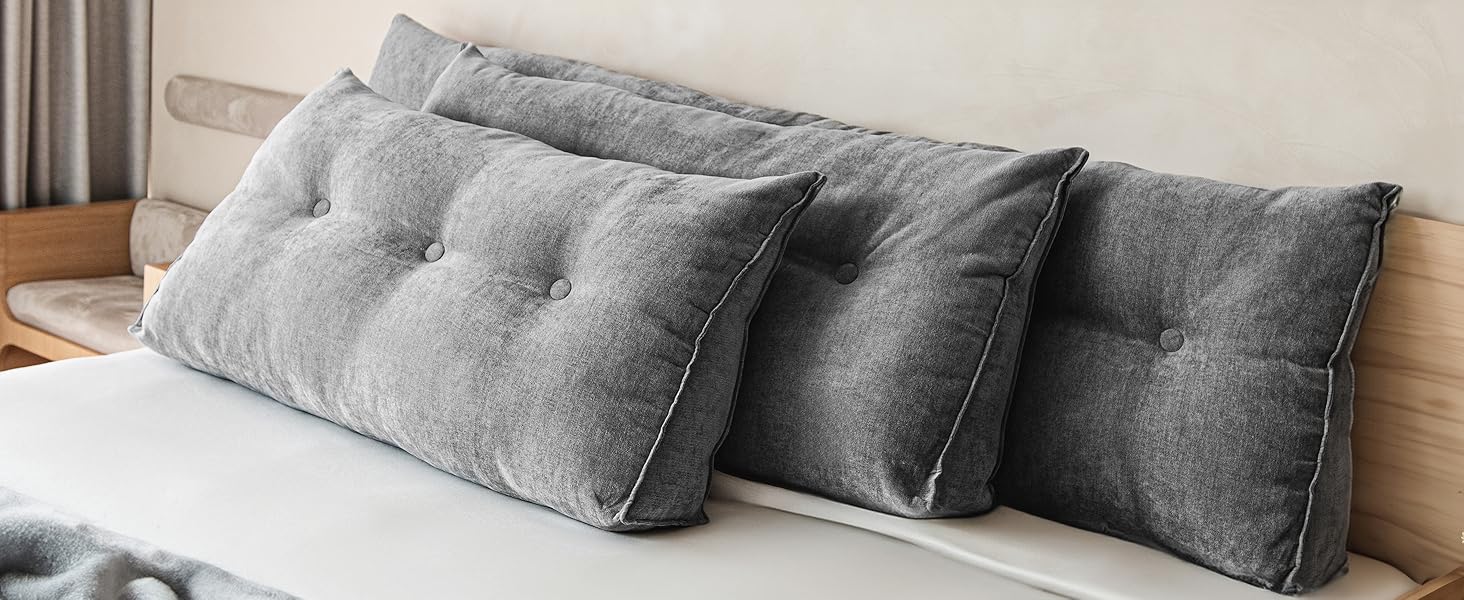 Підвалинник для спини Björn&Schiller - подушка для читання для ліжка та дивана, клиновидна подушка, спинка для стіни, сидіння, подушка для стіни, велика знімний чохол (Сірий, 140 см)