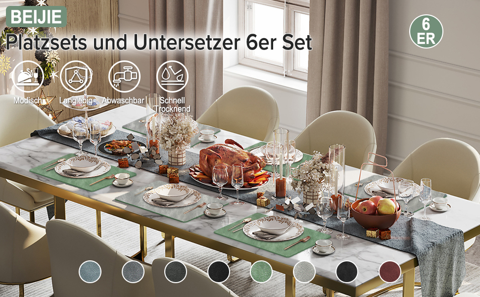 Набори підставки під гаряче та серветки 6 шт. | Коричневе шкіряне покриття з ефектом крави | Стійкі до подряпин, водонепроникні | Для обіднього столу, кухні, квартири | Зелений та сірий набір 6 шт.