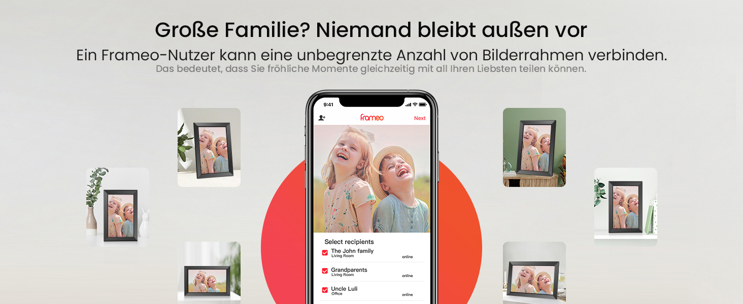 FRAMEO Цифровий фотоальбом 10.1 дюйма з Wi-Fi, IPS сенсорний екран, 32GB пам'яті, автоповорот, чорний