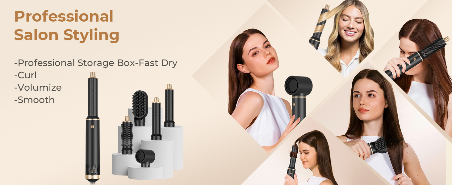 MogaWave Air Styler Pro 6 в 1: Фен-щітка, стайлер для волосся 1000W (Чорний)