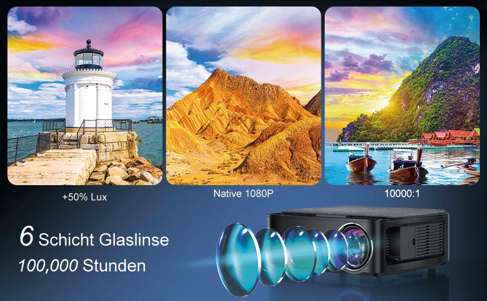 Проектор Beamer Full HD 1080P, 1200 ANSI люмен, 5G WiFi, Bluetooth, підтримка 4K, LED, для домашнього кіно, сумісний з Fire Stick, смартфоном, PS5, чорний