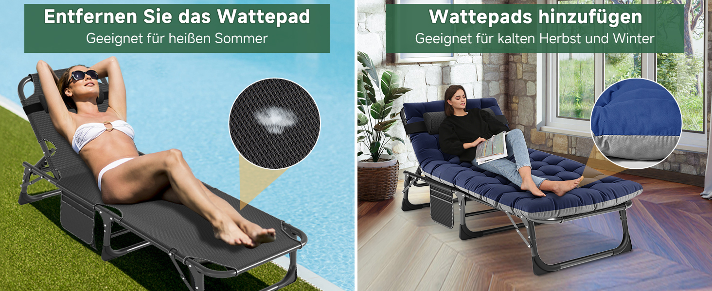 Складаний лежак для саду, 200 кг, з матрацом та підголівником, для балкону, саду, кемпінгу, блакитний