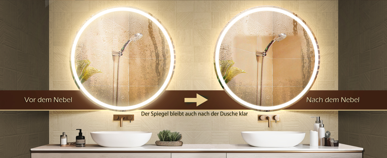 LED дзеркало для ванної кімнати KWW 80 см з регулюванням кольору, протитуманне, диммер, сенсорне керування