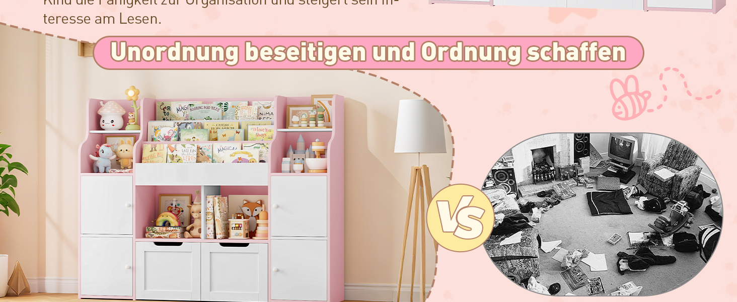 FOREHILL Дитяча полиця-стелаж для іграшок та книг у кімнату з дерева, рожева, 122 x 30 x 100 см