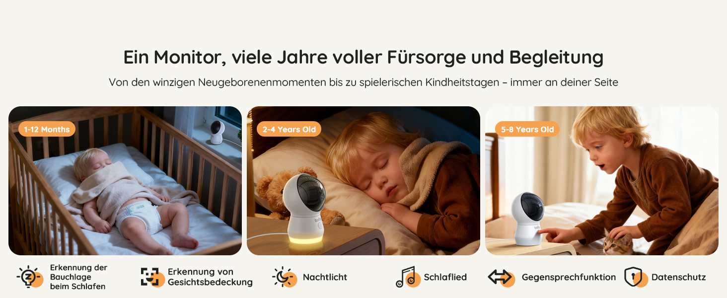 Відеоняня BOIFUN з камерою Wi-Fi 4MP, моніторинг через додаток, виявлення положення дитини, нічник, нічна зйомка, датчик руху/плачу/звуку, автотрекінг, сповіщення про вихід за межі зони