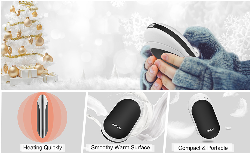Infray грілка для рук USB, 5200mAh Power Bank, електрична грілка для рук з двостороннім нагрівом, чорна - ідеальний подарунок на зиму