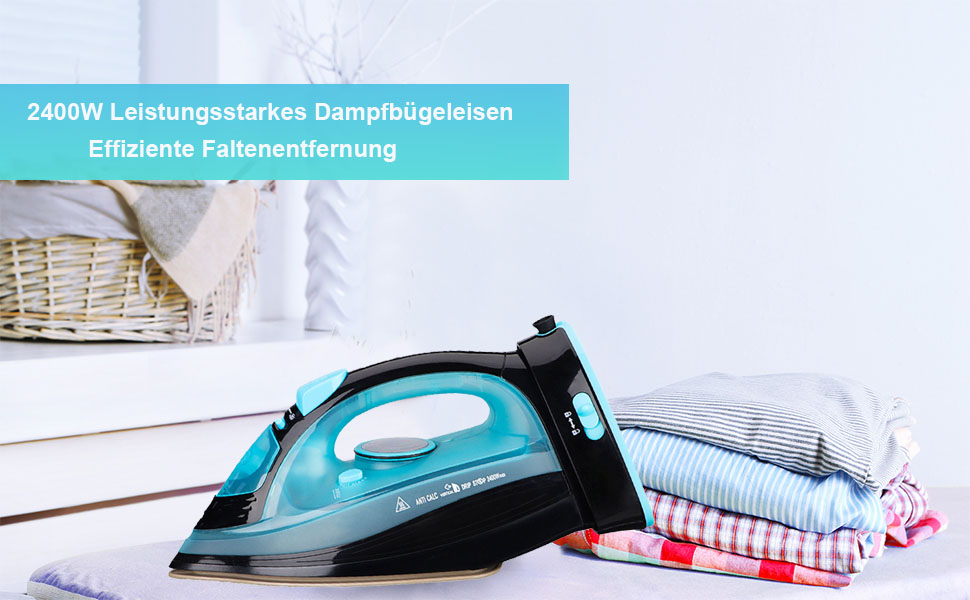 Парове прасування без дротів 2400 Вт: бездрове прасування з керамічною підошвою, вертикальне прасування, захист від накипу, самоочищення та резервуаром для води. Колір: блакитний