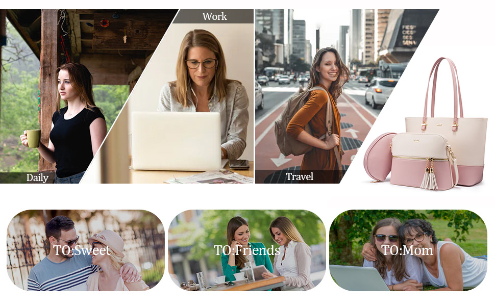 LOVEVOOK Сумка-шоппер для жінок, велика сумка на плече, шкіряна сумка, набір 3 шт. (чорний/бежевий)