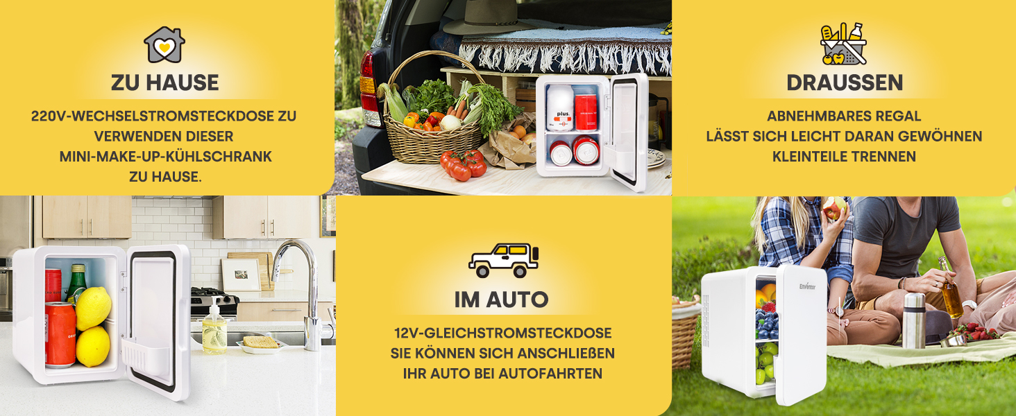 Портативний міні-холодильник Enventor 10 л, 220V/12V, охолоджувач і підігрівач з LCD-дисплеєм для авто, подорожей, косметики, напоїв, їжі, білий
