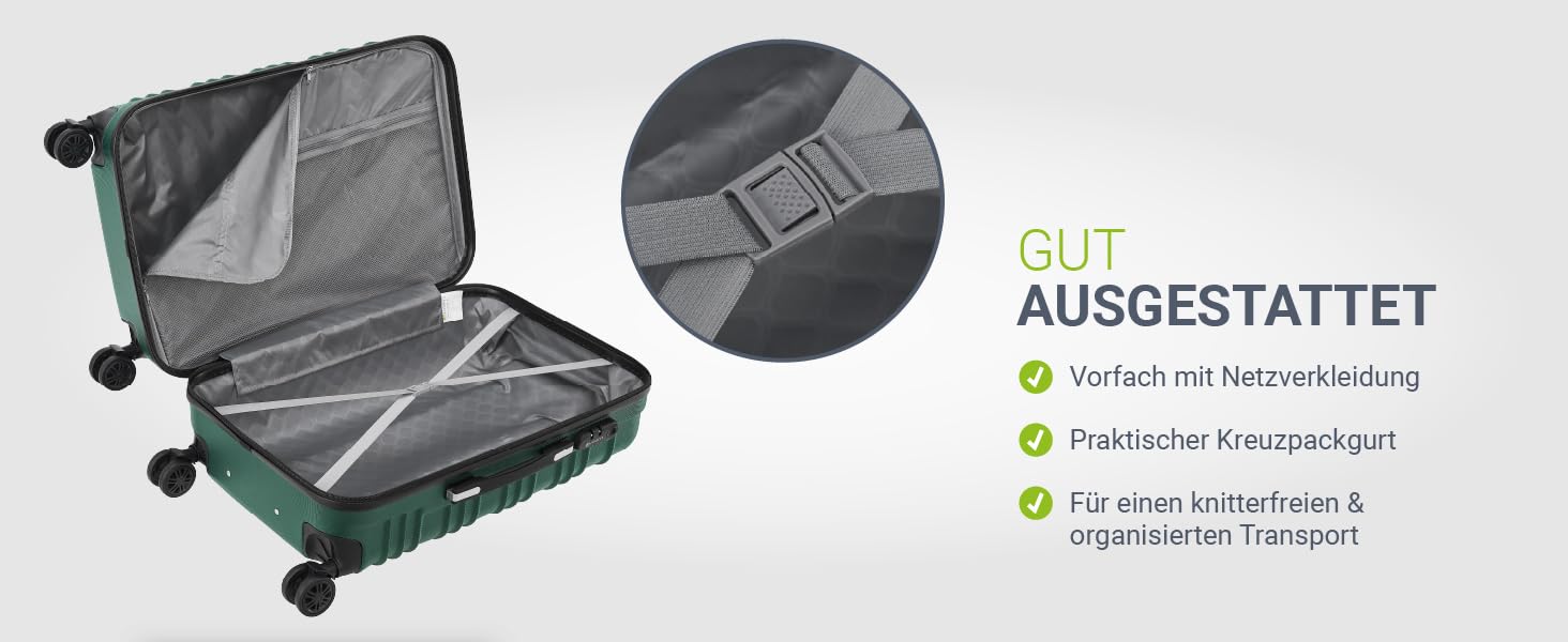 Набір валіз Juskys Hartschale 3 в 1 - зелений колір, захисний корпус, кодований замок, тихі колеса, телескопічна ручка