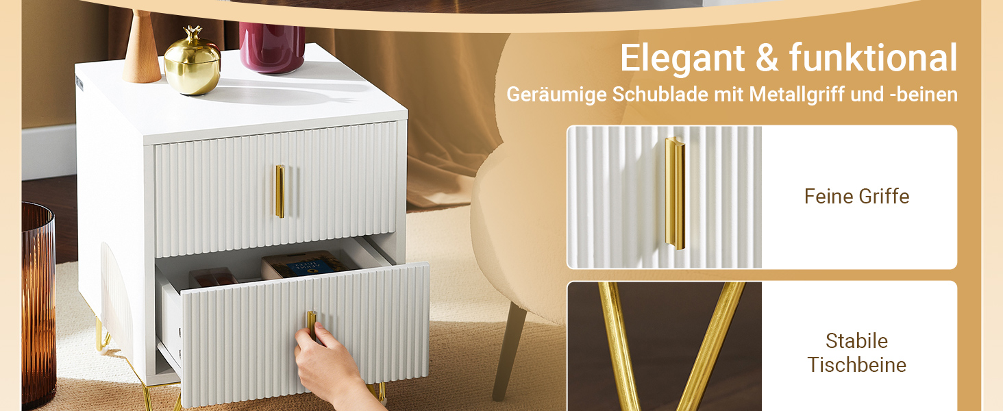 Приліжкова тумбочка SoBuy з 2 шухлядами, біла, 40x40x47 см