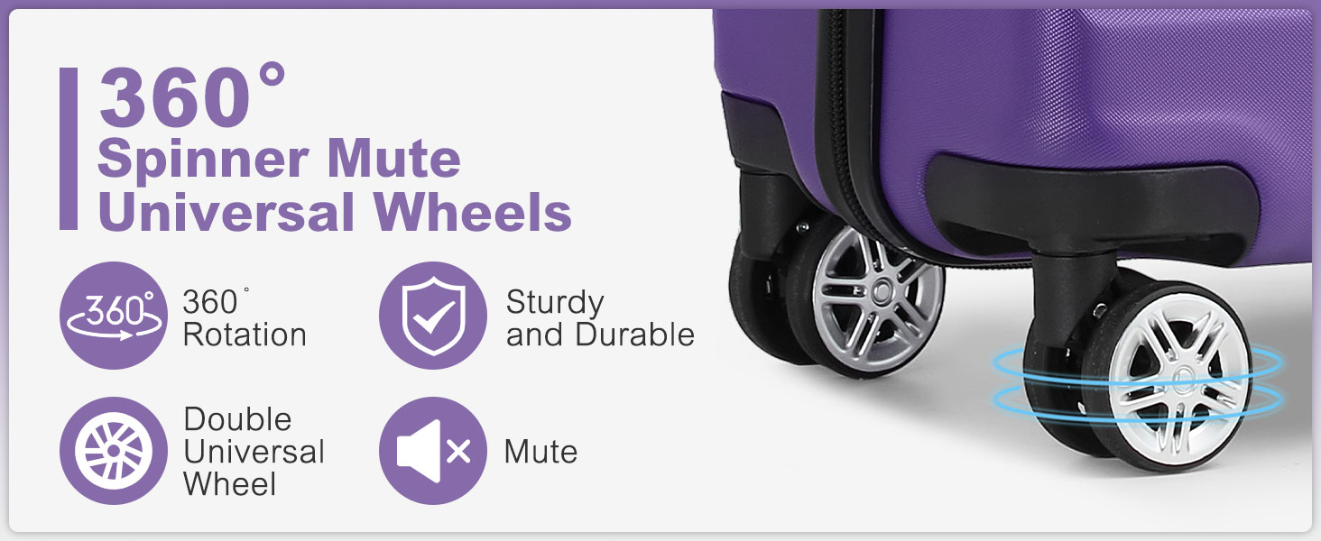 KONO Чемодан-валіза ручної поклажі, 55x35x22 см, 3 шт. (фіолетовий) з TSA-замком та подвійними коліщатками для подорожей та бізнесу